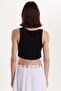 Women's Regular Fit Zero Sleeve V-Neck Buttoned Black Vest - 5