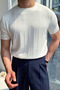 White Men's Crew Neck Knit T-shirt - 2