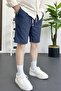 Men's Elastic Waist Linen Fabric Shorts Navy Blue Edw370 - 3