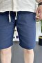 Men's Elastic Waist Linen Fabric Shorts Navy Blue Edw370 - 5