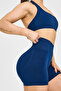 Navy Blue Hip Gathered Push up Shaping Corset Seamless Women's Sports Shorts - 2