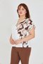 Women S V-Neck Asymmetrical Print Blouse with Ornamental Button Detail - for Casual and Stylish Combinations - 5