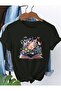 Floral Book Printed Cotton Combed Black T-Shirt