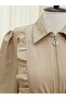 Ruffled Front Half Button Tunnel Lace up Dress - Cinnamon - 4