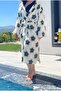 Women's Black-Ecru Patterned Kimono Kaş - 2 Layers Organic Muslin Crinkle - 4