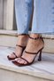 Cordeli Women's Burgundy Patent Leather Single Strap Heel Sandals - 6