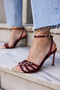 Luna Women's Burgundy Satin Buckle Toe Iron Stone Heel Dress Sandals - 8