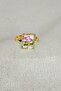 Steel with Pink Flowers,White Rectangle Ring with Pearls,Art Ring Gold Adjustable Ring,Summer Jewelry - 2