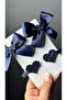 Navy Blue Heart Ribbon Bow 4-Piece Clip Buckle - 2