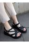 2265 Eren Shoes&Bag Real Leather Cross-Strapped Orthopedic Velcro Women's Sandals Genuine Leather Black - 6