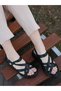 2265 Eren Shoes&Bag Real Leather Cross-Strapped Orthopedic Velcro Women's Sandals Genuine Leather Black - 8
