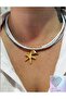 Dd44 Blue White Triple Gold Starfish Layered Design Necklace with Heart Charm - 2