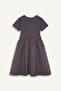 Corded Fabric Ribbed Knit Anthracite Girl's Dress E3839A8/Ar58 - 3