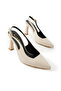 Women's Beige Patent Leather Pointed Toe Back Strap Stiletto Heel Open Daily Elegant Comfortable Heeled Shoes - 5