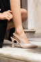 Women's Beige Patent Leather Pointed Toe Back Strap Stiletto Heel Open Daily Elegant Comfortable Heeled Shoes