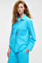Rigo Women Shirt Collar Long Sleeve Regular Long Slim Blue Shirt - 4