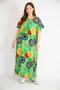 Women's Green Large Size Woven Viscose Fabric Long Dress with Collar and Slit Lace Detail 65n36382 - 7