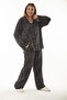 Women's Large Size Black Woven Viscose Fabric Front Zipper Blouse Trousers Double Suit 65N37005 - 7
