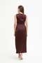 Women's Brown Knot Detailed Midi Satin Dress - 5