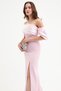 Women's Powder Slim Fit Collar Detail Slit Long Evening Dress - 3
