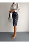 Women's Gray Polka Dot Elastic Waist Slit Pencil Skirt Length 65 cm - 3