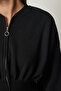 Zippered Ribbed Crop Knitted Sweatshirt Black - 4