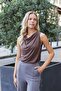 Women's Modal Combed Cotton Degaje Collar Sleeveless Blouse-Brown