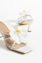 White Orchid Detail Women's Heeled Slippers (7cm) - 6