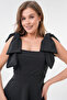 Lycra Crepe Fabric Straps Connectable Strapless Neckline A-Line Flared Cutout Black Evening Dress 2030 - 3