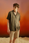 Men's Khaki Linen Comfort Fit Relaxed Cut Hawaiian Collar Shirt