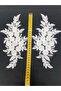 White Small Floral Beaded Brode Guipure Applique Sewing Accessory 2Pcs - 2