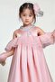 Girl's Off-Shoulder Collar Stone Embroidered Ruffled Bust Lined Salmon Evening Dress - 6
