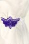 White Boat Neck Dress with Belt Lilac Color Embroidery - 5