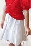Girl's Balloon Sleeve Overhead Stone Embroidery Asymmetrical Cut Red Shirt with Floral Motif Skirt Suit - 5