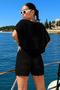 Women's Black Boat Neck Openwork Knitted Knitwear Top and Bottom Set 20251020 - 2