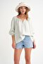 4707 Women's Gathered Collar Sleeve Elastic Loose Muslin Blouse Sage