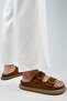 (Lavanda 2) Women's Genuine Leather Double Buckle Tan Slippers - 7