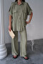 Linen Waist Tie-Up Detailed Shirt - Pants Suit - Green - 3