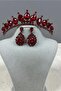 Neri Model Wedding Henna Costume Crown and Drop Shuttle Earring Set Burgundy - 3