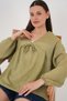 Women's Front Lace-Up Long Sleeve Blouse 946 - Çağla - 4