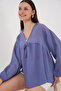 Women's Front Lace-Up Long Sleeve Blouse 946 - Indigo - 3