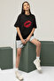 Lip Printed Women's Crew Neck Cotton Oversize Short Sleeve T-Shirt - 2