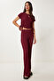 Textured Flexible Blouse Pants Suit Bordo Lzv0011 - 3