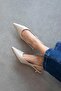 Cuesta Women's Heeled Wrinkled Leather Shoes Beige - 2