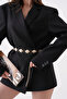 Women's Gold Metal Embossed Accessory and Ring Design Chain Belt 7650 - 7