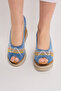 Jeanolog Jeans Sandals Slip-On Straw Patterned Sole Embroidery Detail Leather Inner Sole - 2