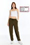 Women's Khaki Summer Oversize Straight Leg Parachute Fabric Sweatpants Loose Relaxed Trousers - 2