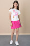 Fuchsia Flower Embroidered T-Shirt Girl's Skirt 2 Piece Set 21102 - 6