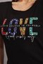 Love Printed Crystal Stone Slim Fit Slim Cotton Stylish Women's Short Sleeve Black T-Shirt - 4
