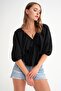 4703 Women's V-Neck Elastic Modal Blouse Black - 3